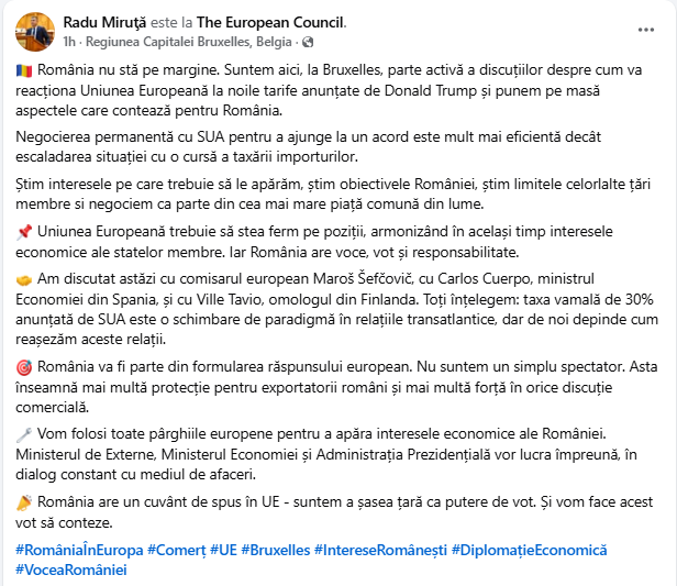 Ministrul Economiei lovește puternic la Bruxelles: România nu tace în fața tarifelor impuse de Trump! 1 miruta